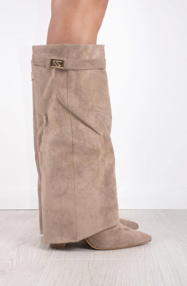 Favinella Suede Knee Boots - Taupe
