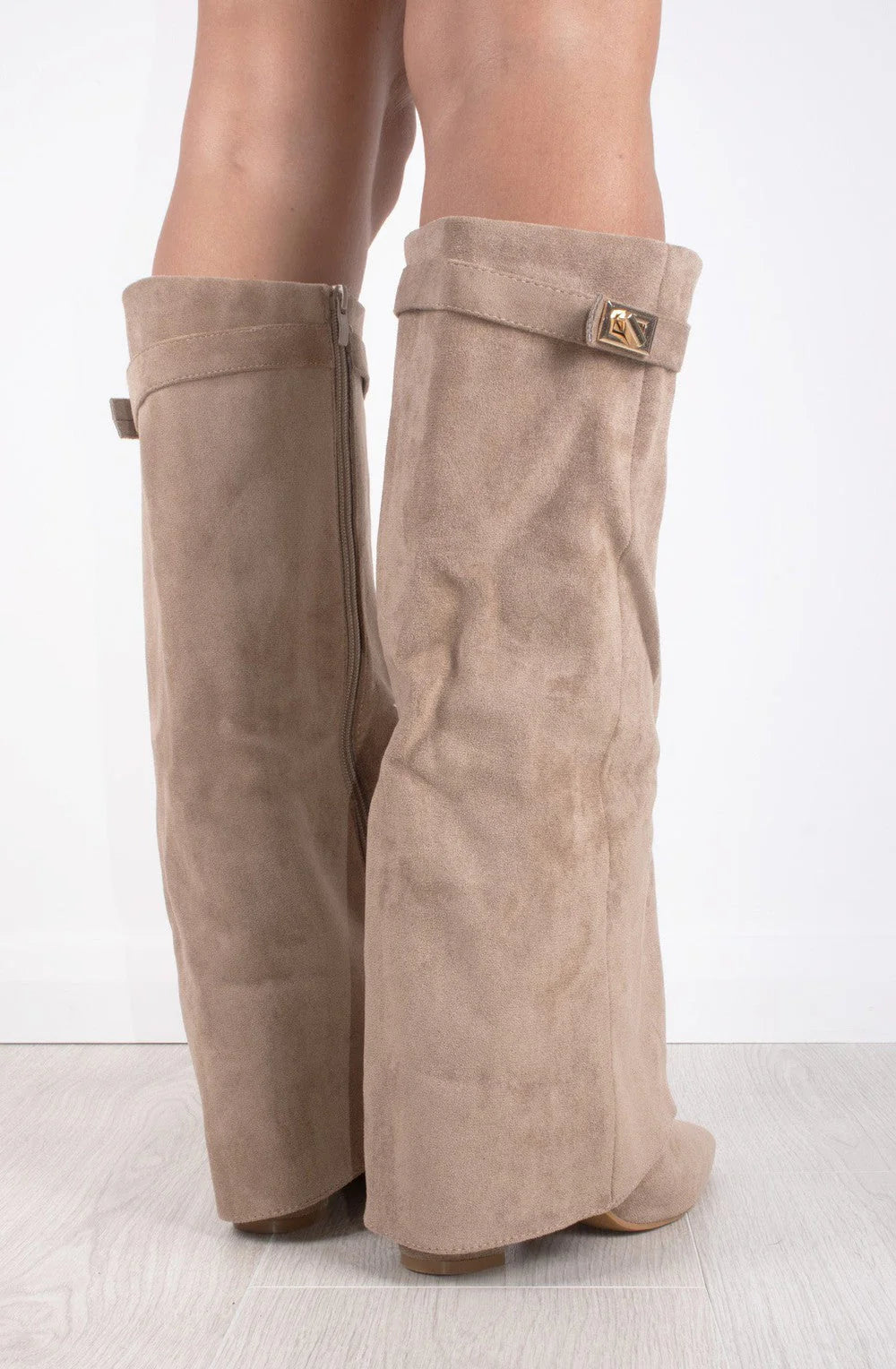 Favinella Suede Knee Boots - Taupe