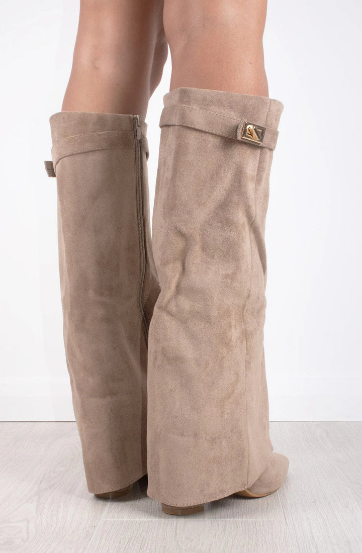 Favinella Suede Knee Boots - Taupe