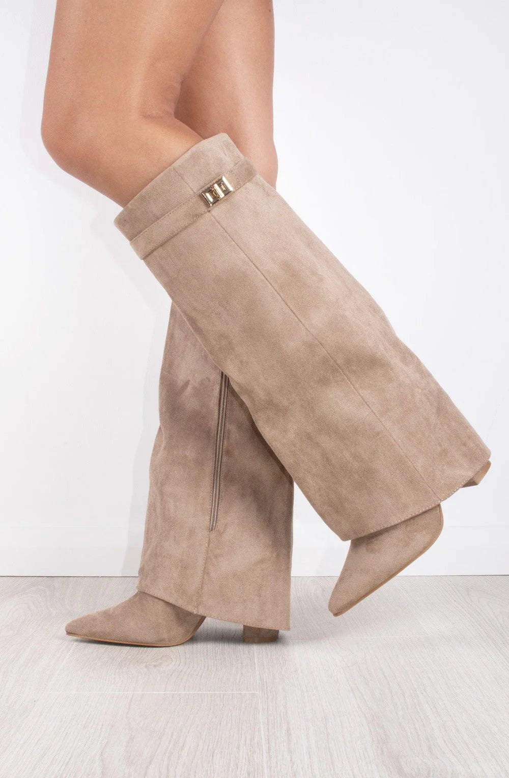 Favinella Suede Knee Boots - Taupe