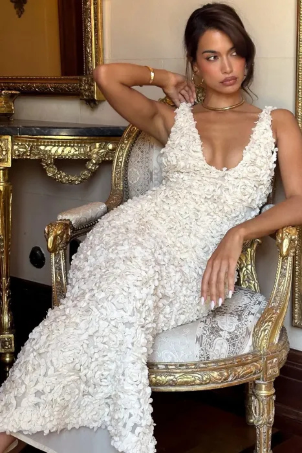 Celi White Floral V-Neck Maxi Dress