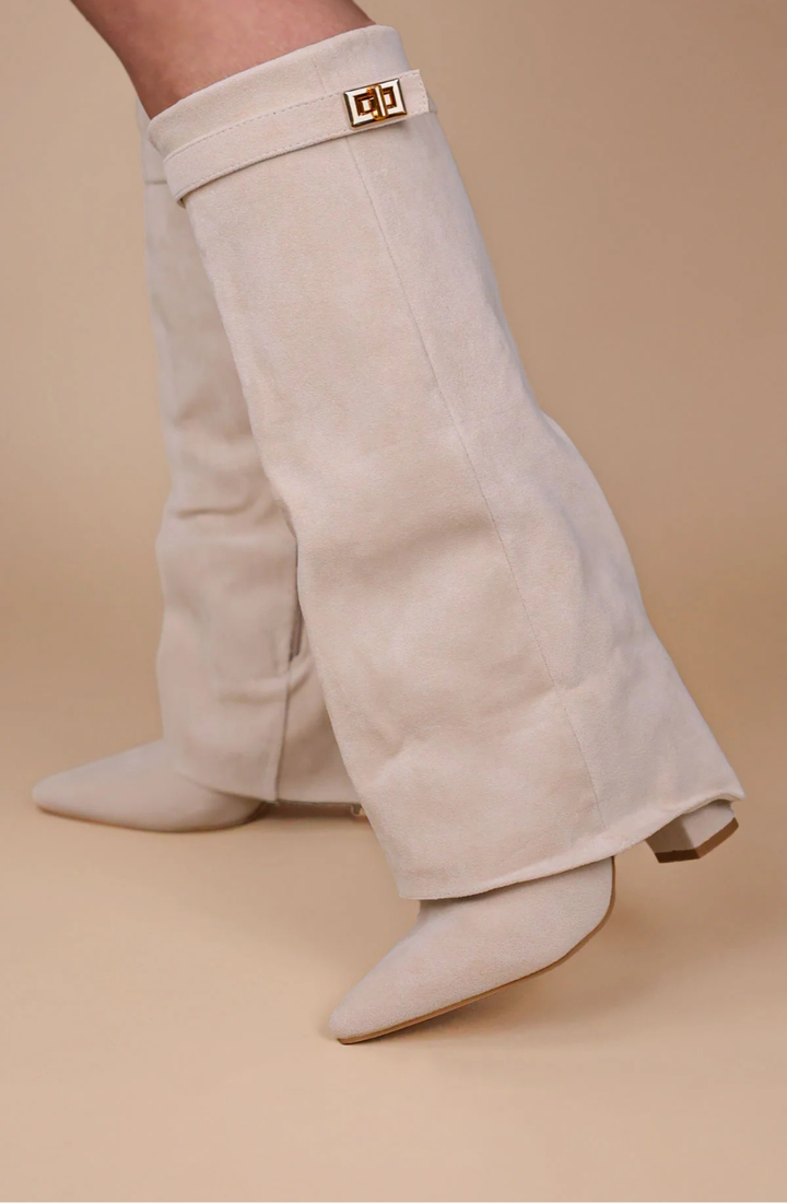 Favinella Suede Knee Boots - Beige