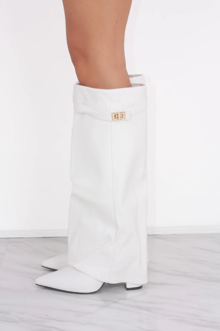 Favinella Leather Knee Boots - White