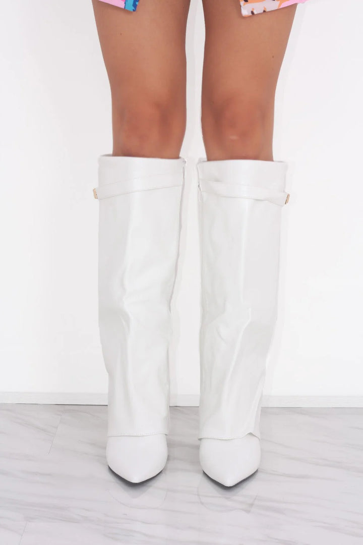 Favinella Leather Knee Boots - White