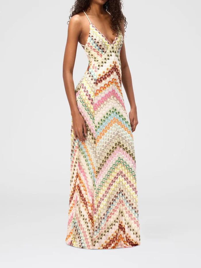 Ariadne Chevron Crochet Beach Wedding Guest Maxi Dress