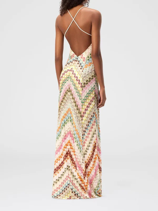 Ariadne Chevron Crochet Beach Wedding Guest Maxi Dress