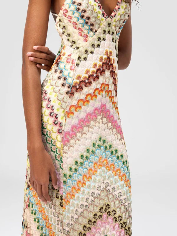 Ariadne Chevron Crochet Beach Wedding Guest Maxi Dress