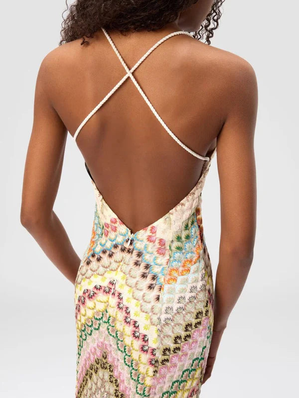 Ariadne Chevron Crochet Beach Wedding Guest Maxi Dress