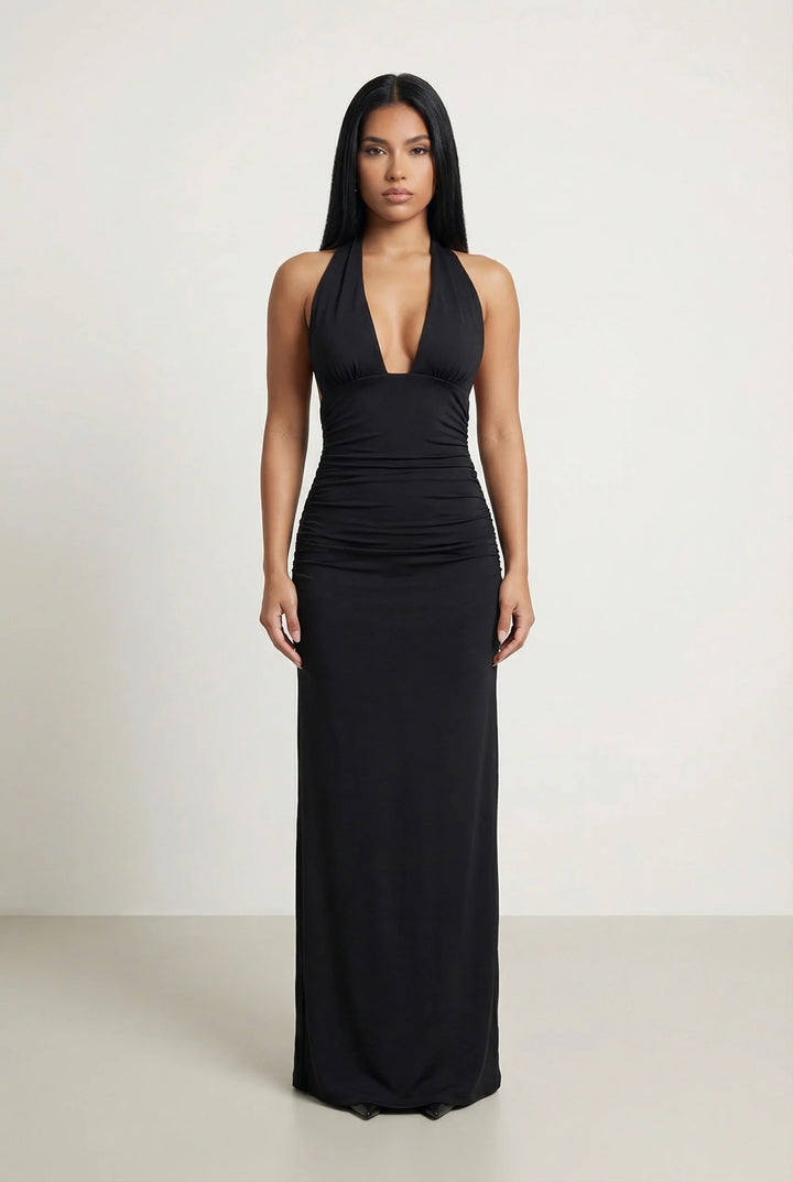 Reya Halter Plunge Maxi Dress