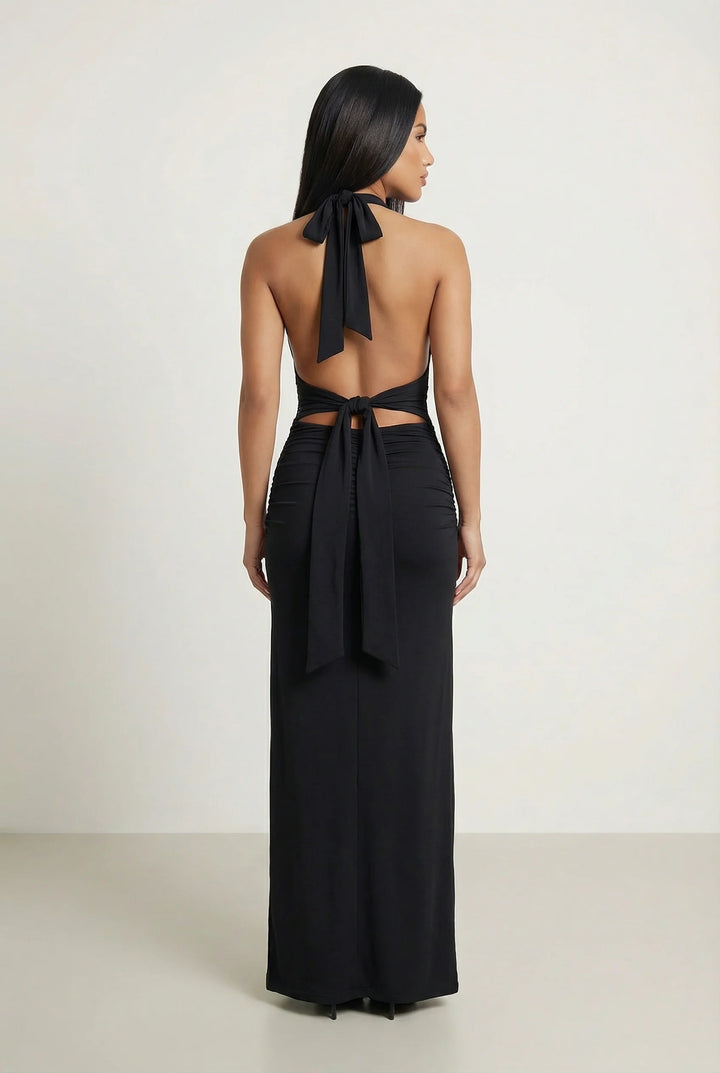 Reya Halter Plunge Maxi Dress