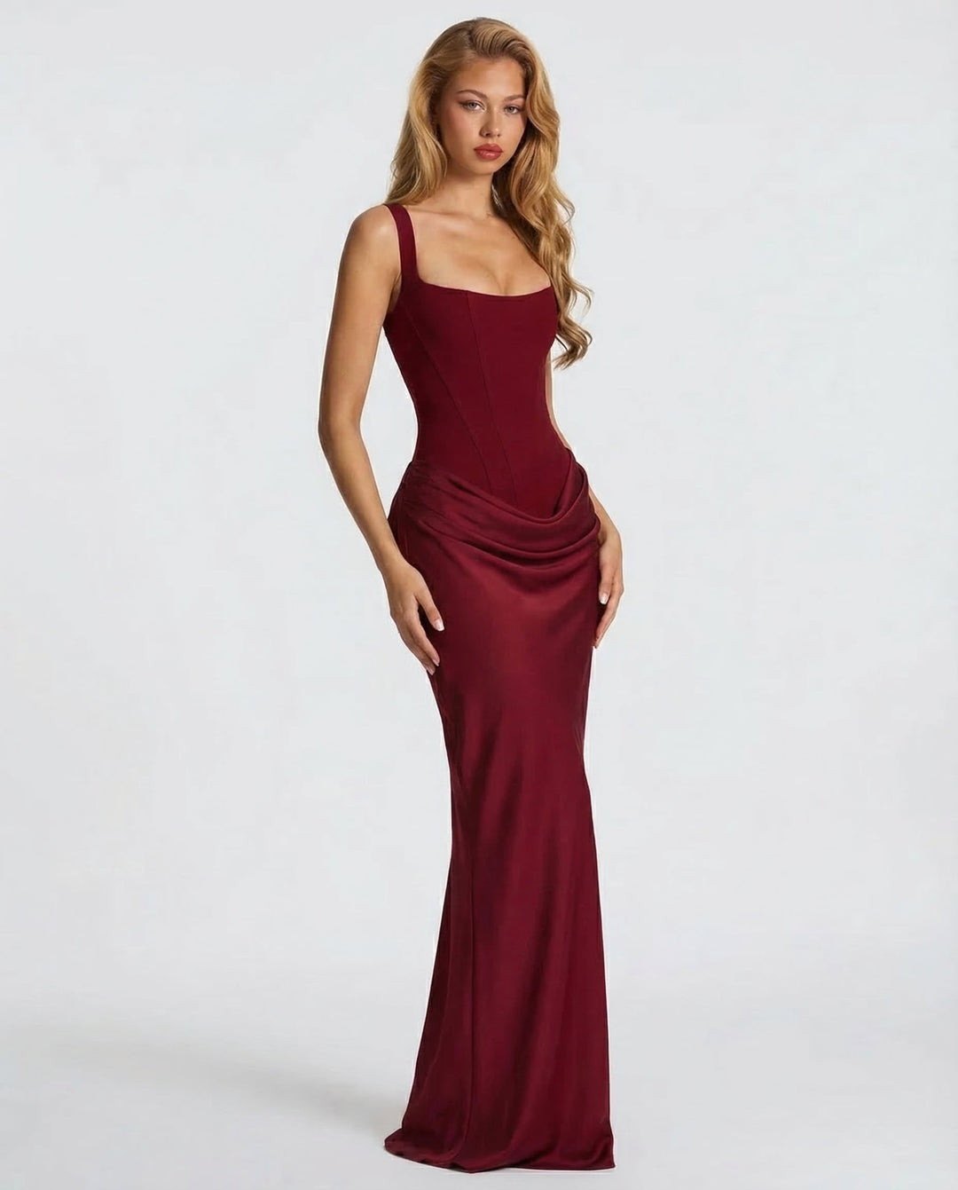 Perrine Women's Square Neck Bodycon Maxi Dress, Spaghetti Strap Formal Dress