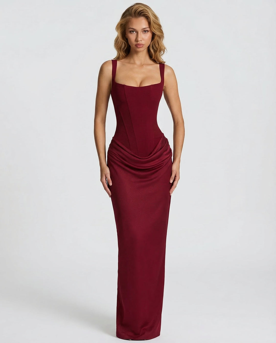 Perrine Women's Square Neck Bodycon Maxi Dress, Spaghetti Strap Formal Dress