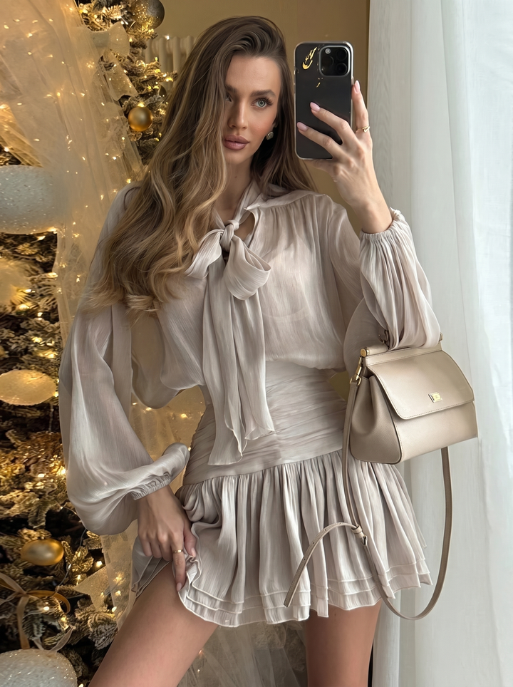 Jade Sheer Bow Mini Dress