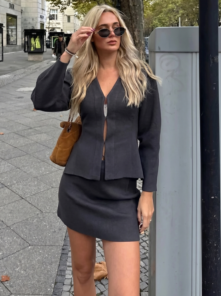 Ayla Knit Cardigan & Mini Skirt Set