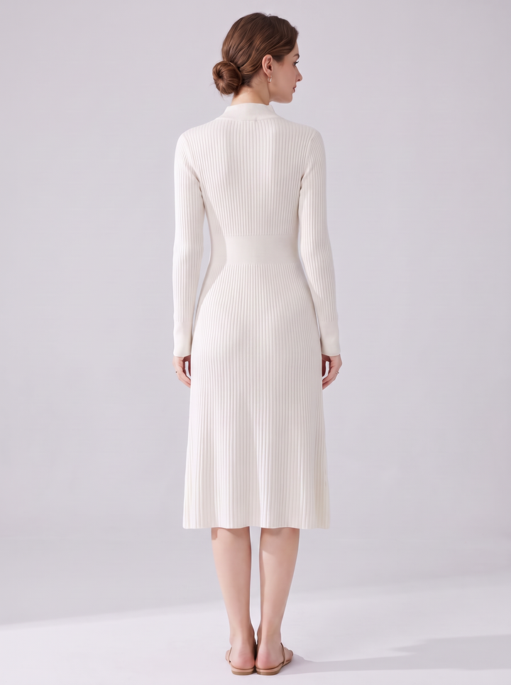 Saylor Button Front Ribbed Sweater Midi Dress