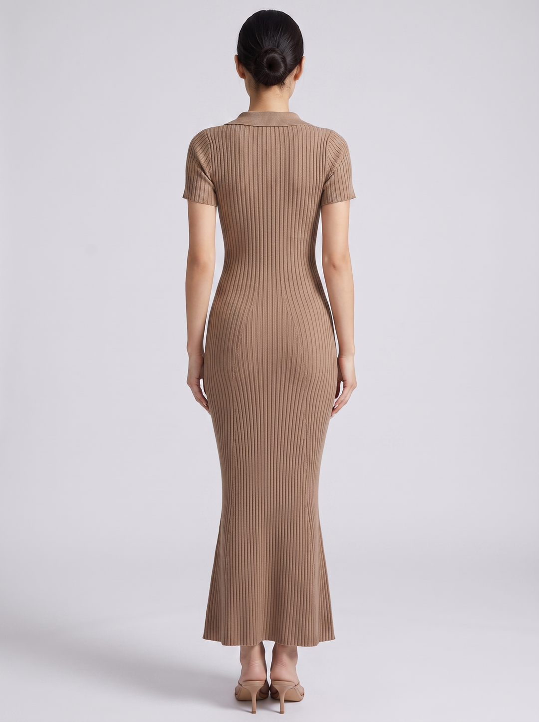 Teagan Ribbed Polo Button Front Sweater Midi Dress