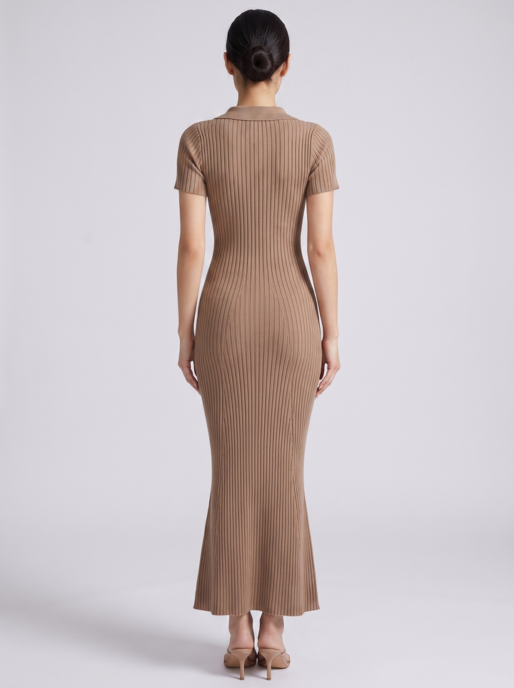 Teagan Ribbed Polo Button Front Sweater Midi Dress