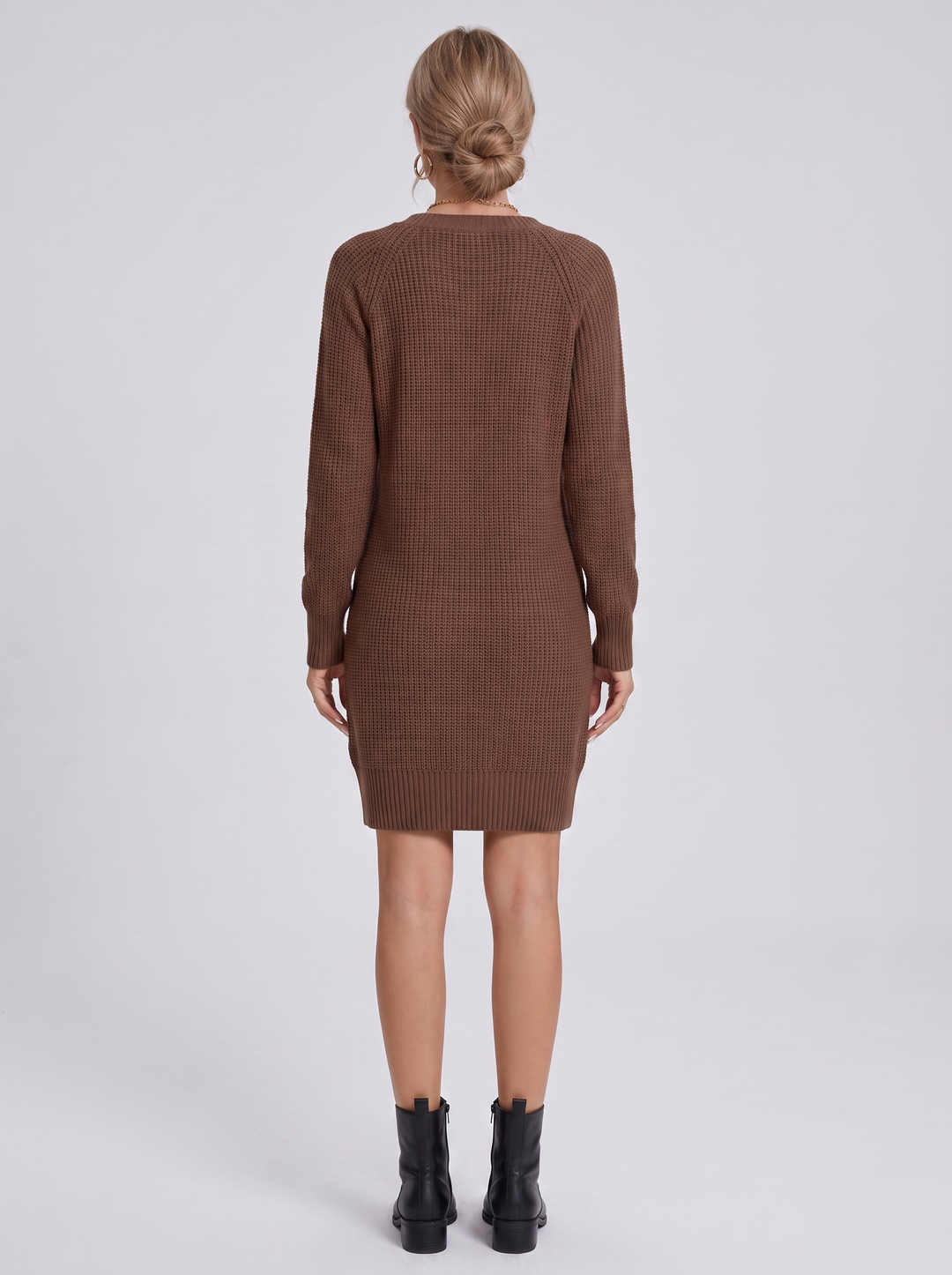 Blakely Button Front V-Neck Sweater Mini Dress