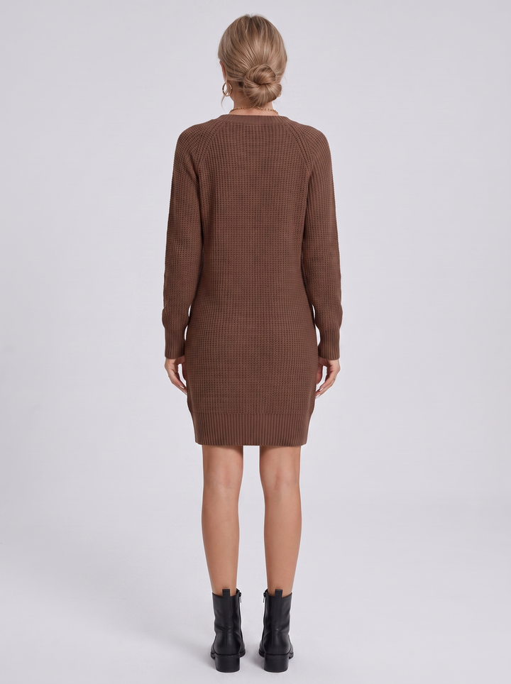 Blakely Button Front V-Neck Sweater Mini Dress