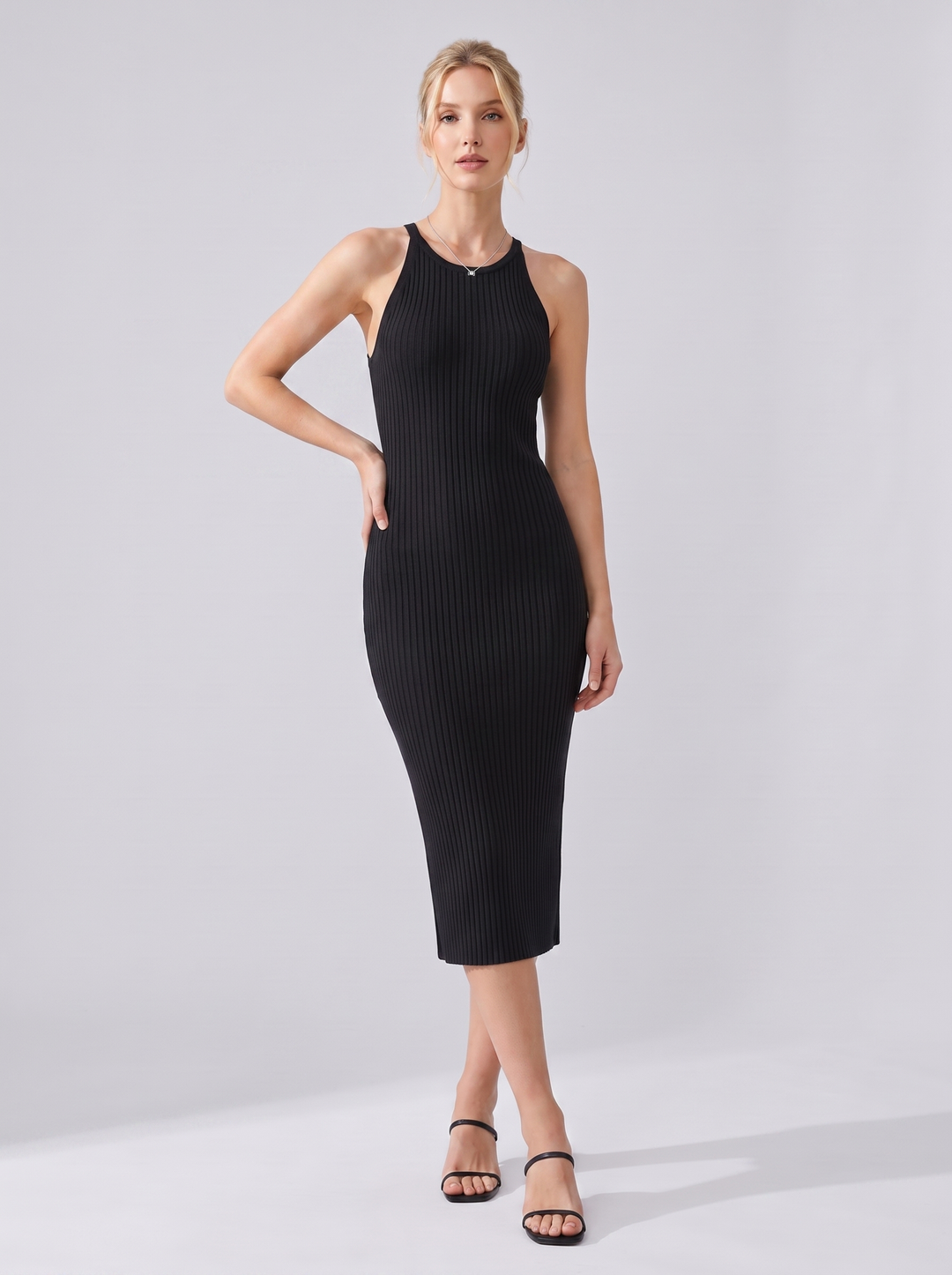 Monroe Ribbed Halter Bodycon Sweater Midi Dress