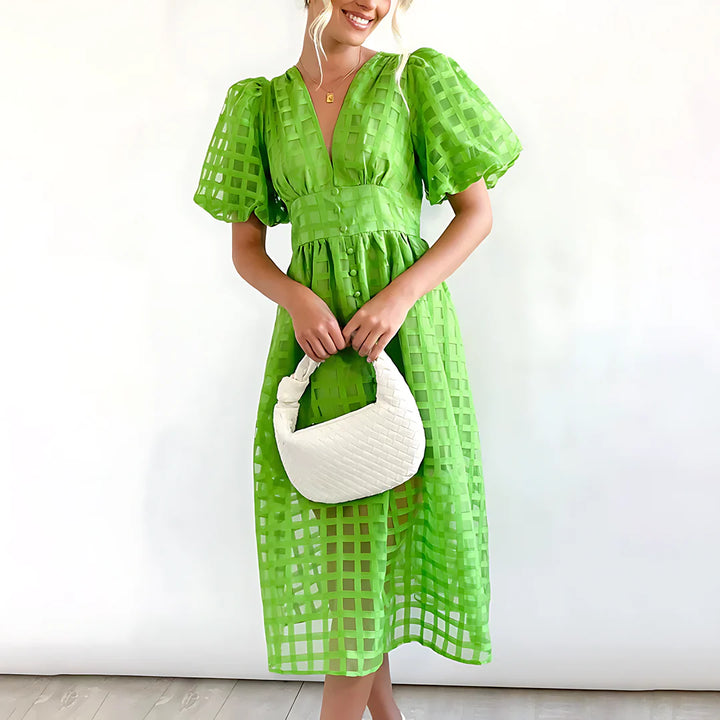 Agnella Puff Sleeve Lightweight Summer Midi Dress
