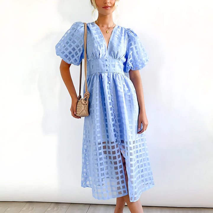 Agnella Puff Sleeve Lightweight Summer Midi Dress