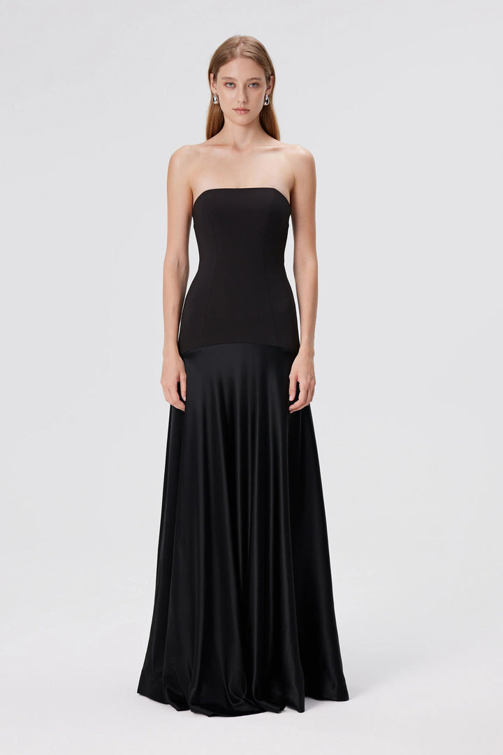 Wrenna Satin Black Tie Wedding Guest Maxi Dress