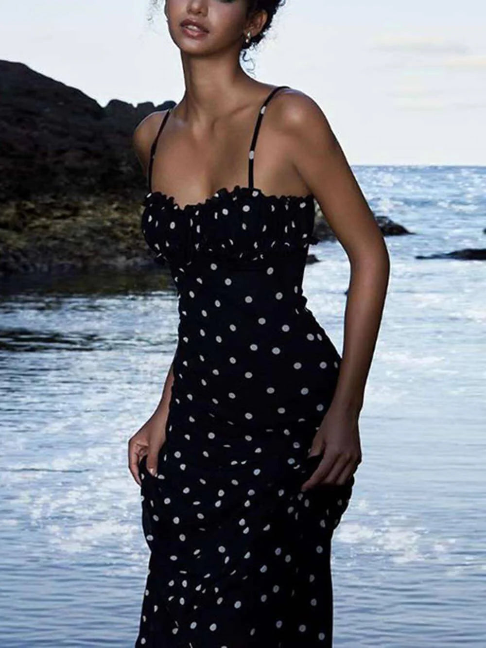 Ysoria Polka Dot Wedding Guest Maxi Dress