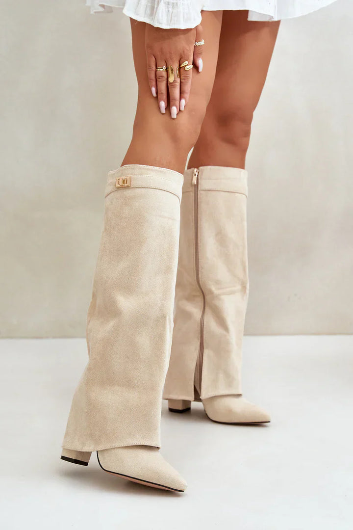 Favinella Suede Knee Boots - Apricot