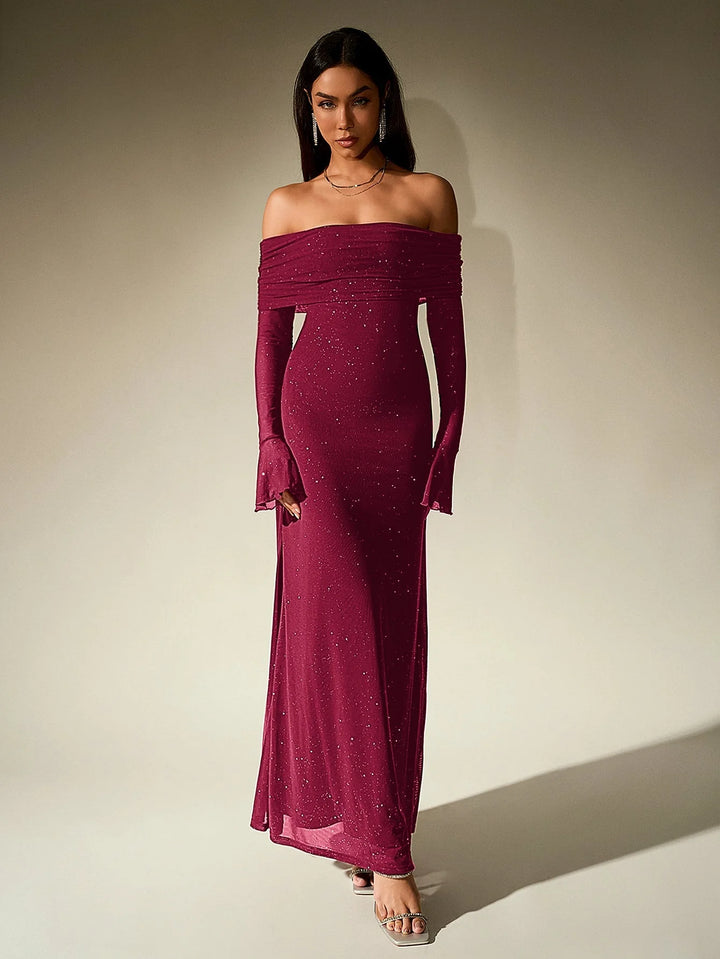 Charlotte Sequin Off-Shoulder Maxi Dress