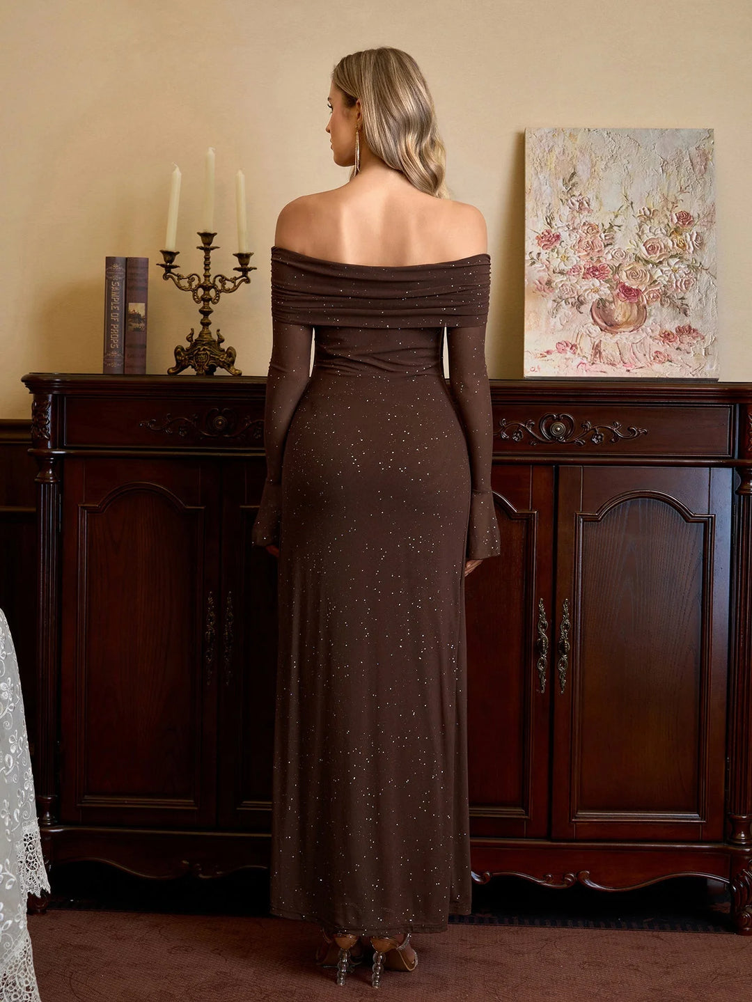 Charlotte Sequin Off-Shoulder Maxi Dress