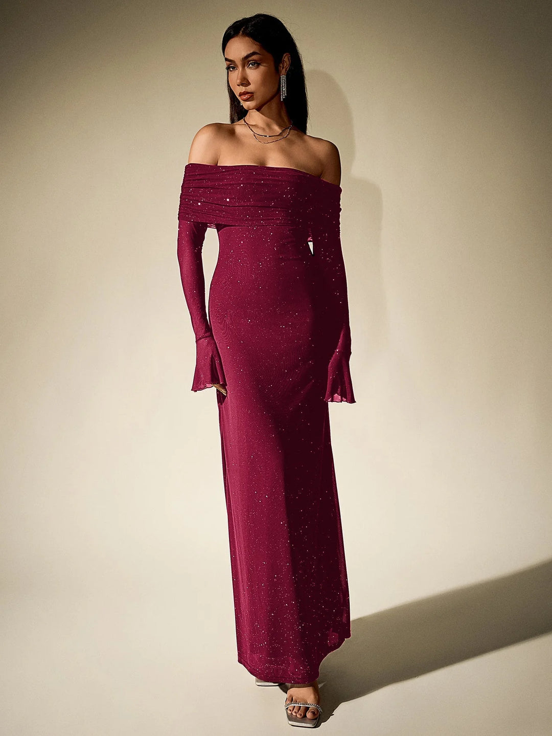 Charlotte Sequin Off-Shoulder Maxi Dress