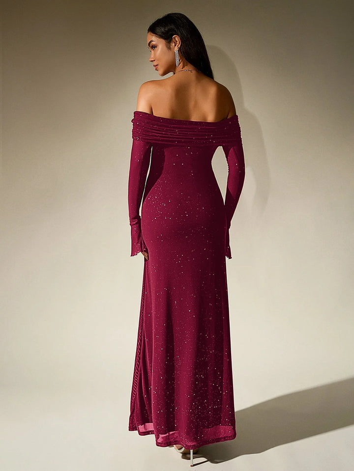 Charlotte Sequin Off-Shoulder Maxi Dress