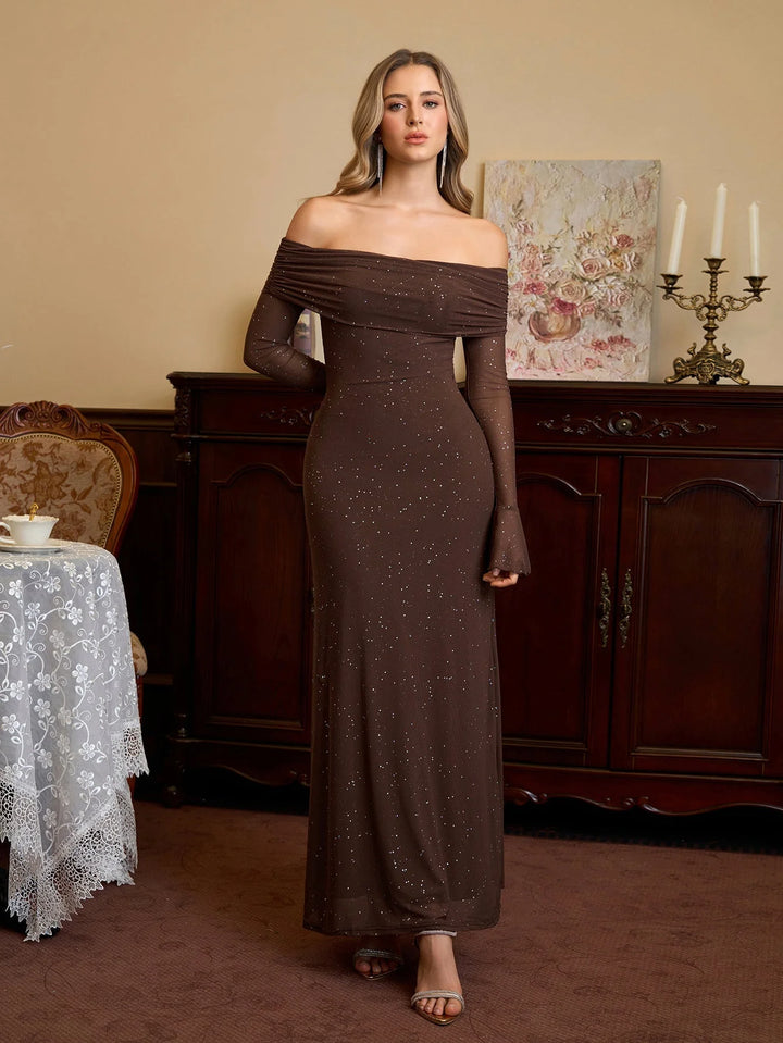 Charlotte Sequin Off-Shoulder Maxi Dress