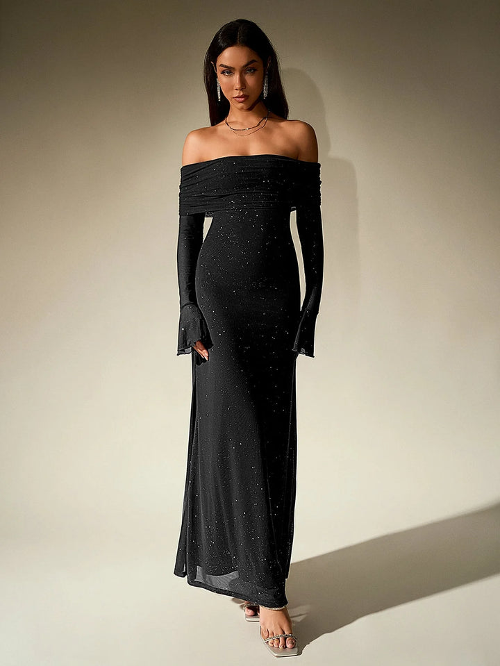 Charlotte Sequin Off-Shoulder Maxi Dress