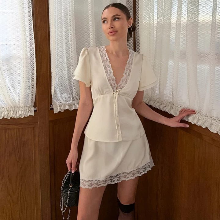 Odalisse Lace Trim Summer Top And Skirt Set