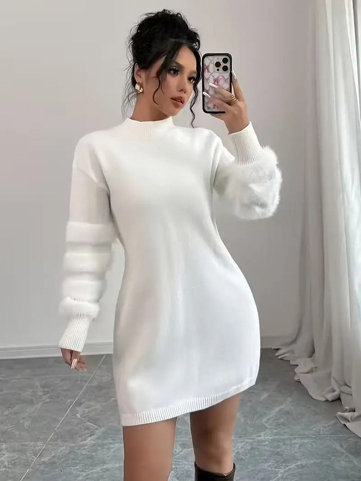 Hailyn Fuzzy Sleeve Mock Neck Sweater Mini Dress
