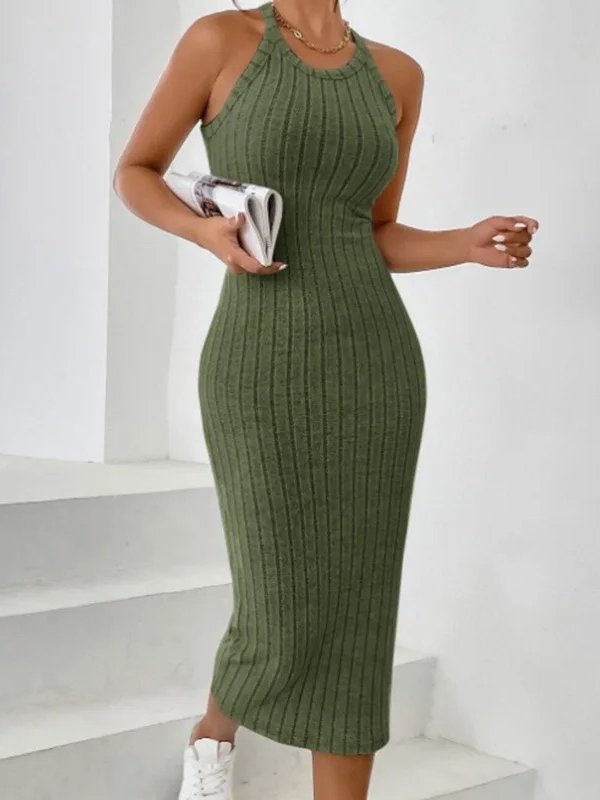 Monroe Ribbed Halter Bodycon Sweater Midi Dress
