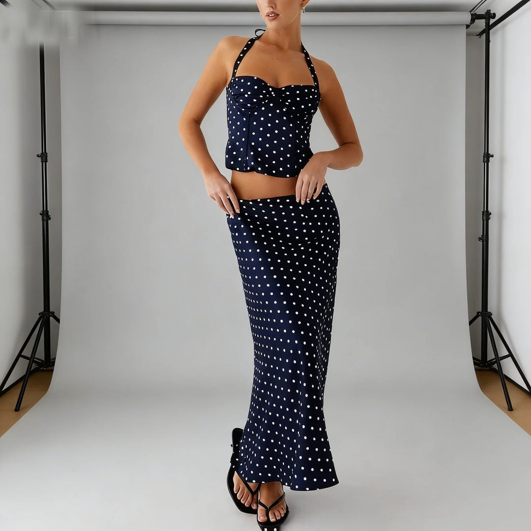 Luravie Polka Dot Summer Maxi Skirt Set