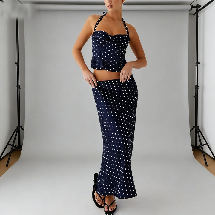Luravie Polka Dot Summer Maxi Skirt Set