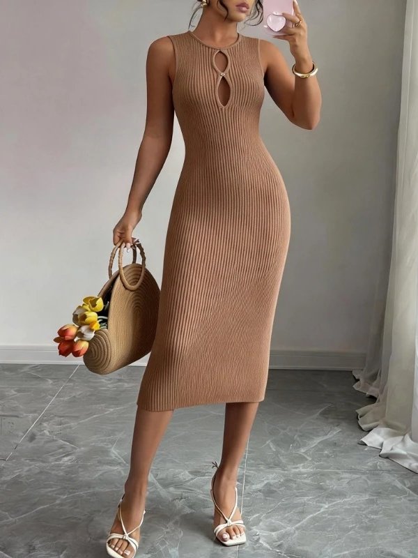 Brooklyn Double Keyhole Sleeveless Sweater Midi Dress