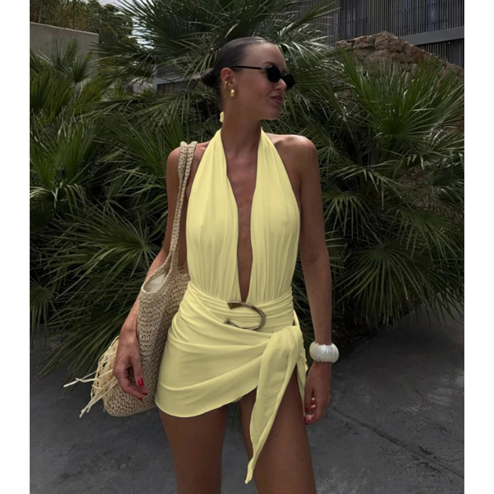 Monroe Halter Wrap Mini Dress