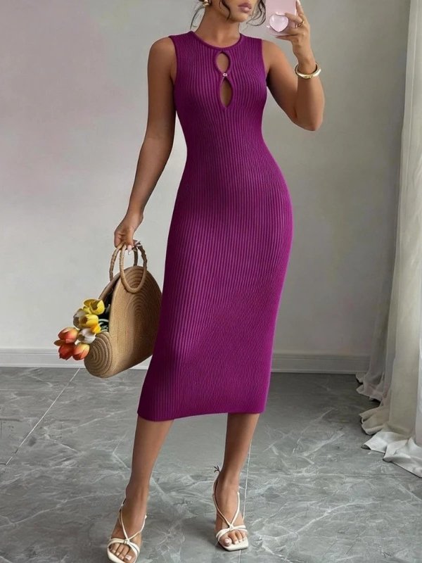 Brooklyn Double Keyhole Sleeveless Sweater Midi Dress