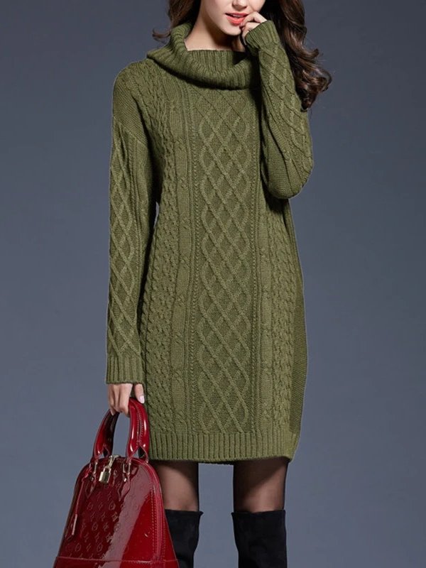Presley Cable Knit Turtleneck Sweater Mini Dress