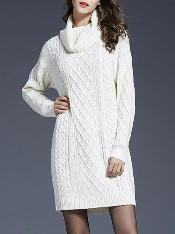 Presley Cable Knit Turtleneck Sweater Mini Dress