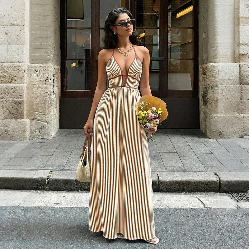 Rafaella Striped Halter Summer Maxi Dress