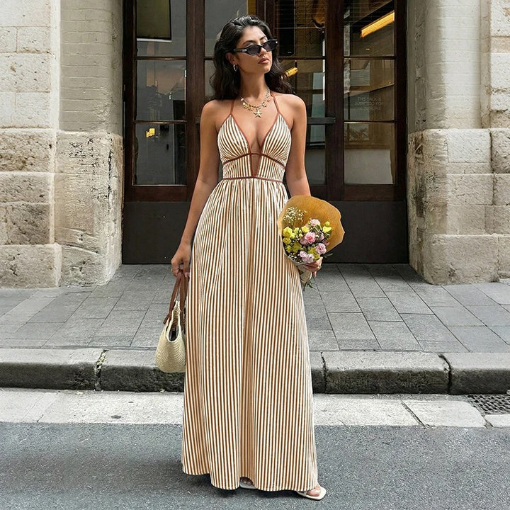 Rafaella Striped Halter Summer Maxi Dress