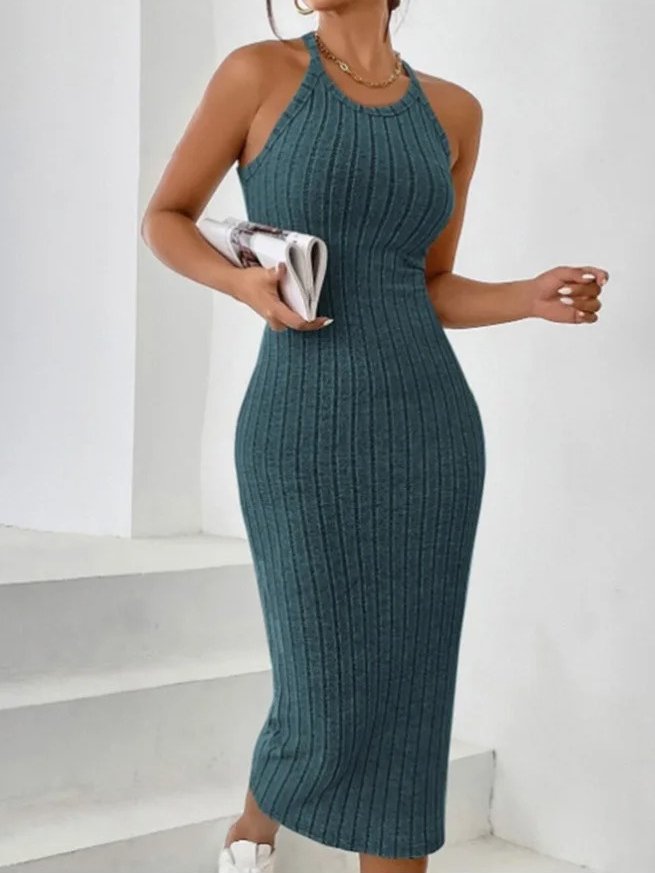 Monroe Ribbed Halter Bodycon Sweater Midi Dress