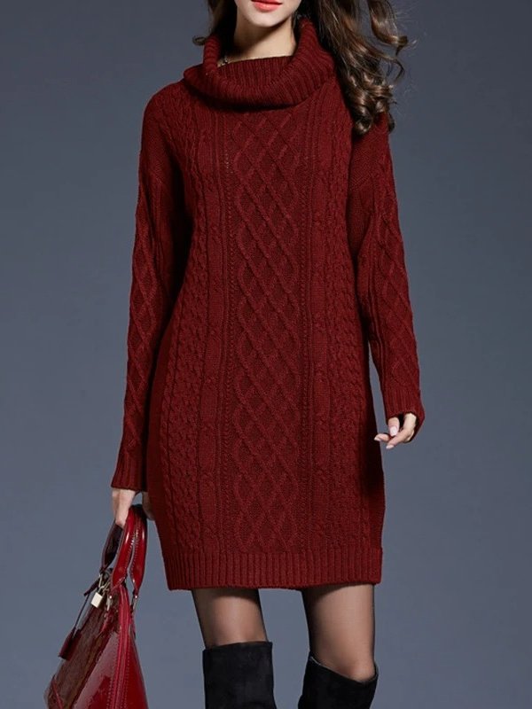 Presley Cable Knit Turtleneck Sweater Mini Dress