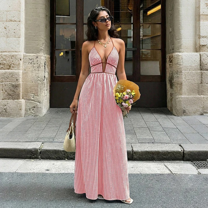 Rafaella Striped Halter Summer Maxi Dress